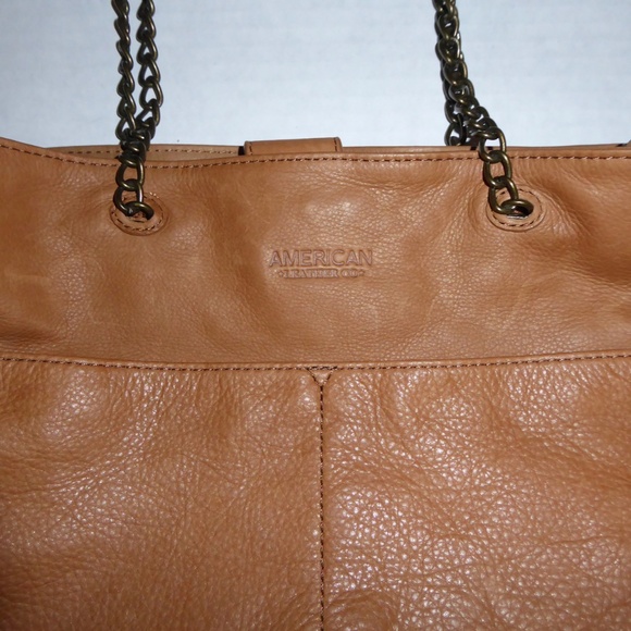 AMERICAN LEATHER CO BRANDY SATCHEL PURSE BROWN SACO CHAIN STRAP SHOULDER BAG - Picture 2 of 11